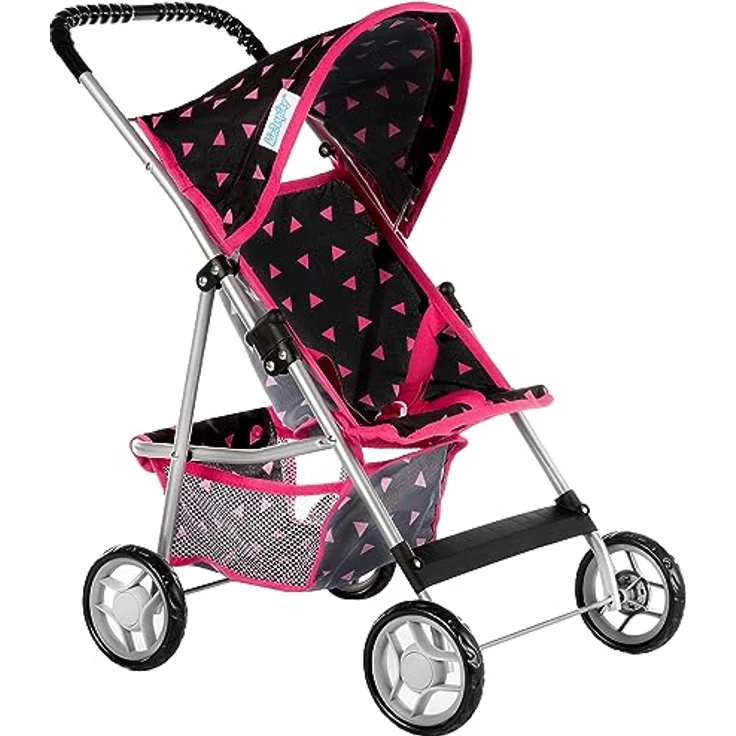 Kinderplay Puppenwagen, Puppen Buggy Kinderwagen, Buggy mit Anschnallgurt und Einkaufsnetz - Babyspielzeug, Modern, Leichtgängiger Räder und weichem Soft-Griff, KP0280R – Bild 1