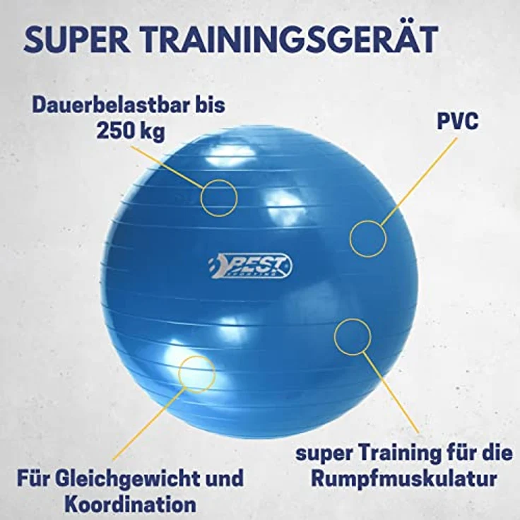 Best Sporting Unisex – Erwachsene Gymnastikball I Trainingsball 65cm, 75cm oder 85cm I Für Therapie- und Rehabilitationseinheiten I Belastung bis 250kg I Pilates Ball I Fitnessball für zu Hause – Bild 4