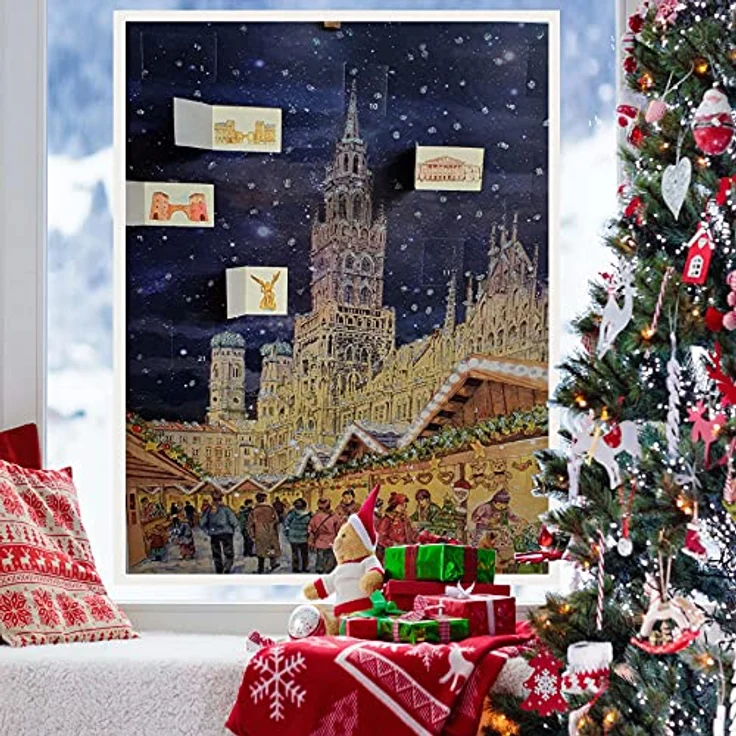 Richard Sellmer Verlag Adventskalender "München Rathaus", nostalgischer Weihnachtskalender aus Papier mit 24 Bildern und Glitzer, ca. 26,5 x 35,5 cm, Made in Germany – Bild 4