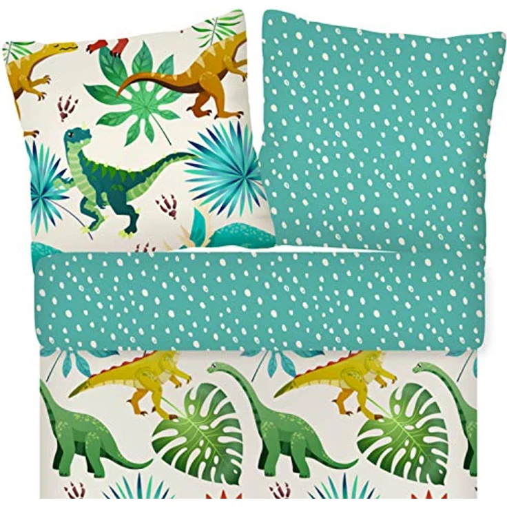 ESPiCO Bettwäsche Trendy Bedding Dinosaurierland Dino Saurier Knochen Schnabel Tiermotiv Reptilien Renforcé, 135x200 cm, Dino-Fans Kinderbettwäsche – Bild 2
