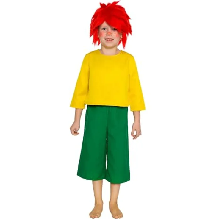 Maskworld Pumuckl Kostüm für Kinder, zweiteilig mit gelbem Shirt und grüner Hose, original lizenziert für Karneval (146-152)