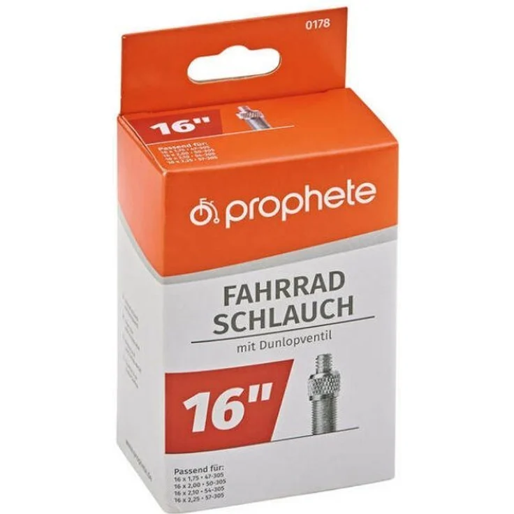 Prophete Fahrradschlauch Ersatzschlauch 16x1,75 Dunlopventil 0178, (1-St) - Kinderfahrrad Zubehör – Bild 1