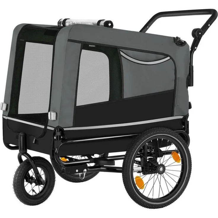 tectake Fahrradhundeanhänger Hundeanhänger, 3in1 multifunktional, luftdurchlässige Mesh-Einsätze, Warnfahne, 240 Liter Volumen, 40 kg Belastbarkeit, schwarz