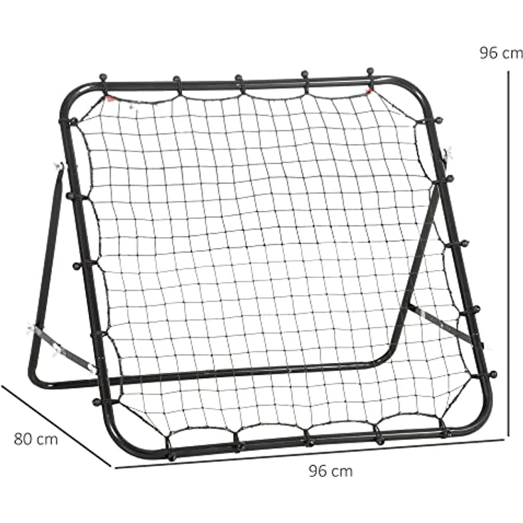 HOMCOM Fußball Rebounder Kickback Tor Rückprallwand Netz für Baseball Fußball Fußballtor für Training Verstellbarer Winkel Metallrohr PE Gewebe 96 x 80 x 96 cm Schwarz – Bild 5