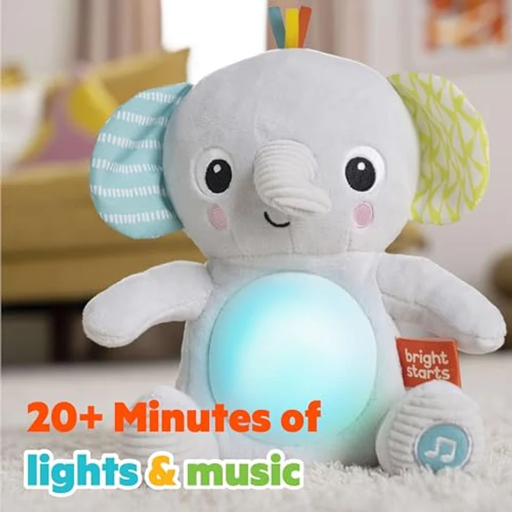 Bright Starts Plüschfigur Hug-a-bye Baby™ Musical Light Up Soft Toy, Elefanten-Plüschtier mit beruhigenden Melodien und glitzerndem Bauch, grau – Bild 5