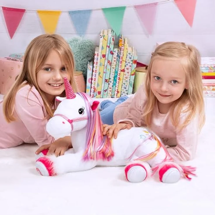 Bayer Design 69536AA Plüsch Einhorn mit Licht, Sound, Funktion, Stofftier, Kuscheltier, Regenbogen Haare – Bild 3