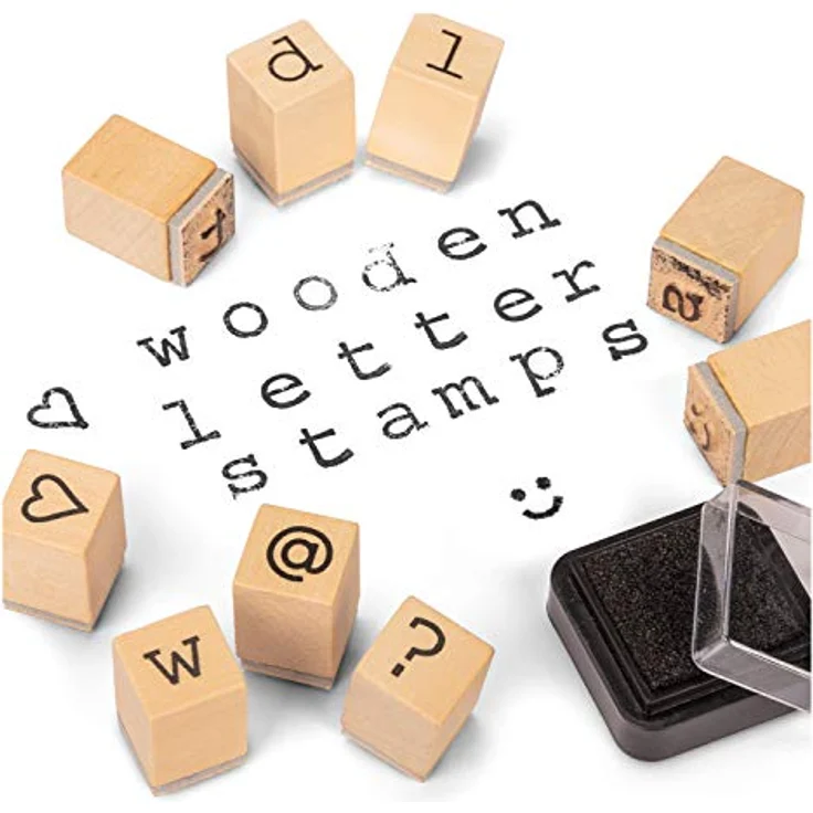 Tobar Hölzerne Buchstabenstempel mit Buchstaben von A bis Z und Sonderzeichen, 31 Stempel, zum Gestalten von Briefen, und Karten, ab 5 Jahren, ca. 1,5 cm – Bild 2