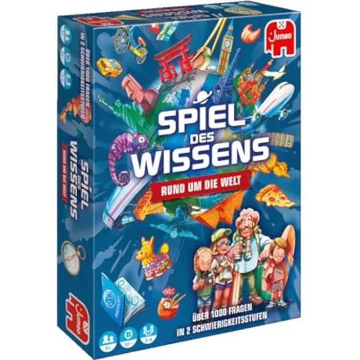 Jumbo 19952 Spiel des Wissens – Rund um die Welt Brettspiel, 744 Fragen, 6 Kategorien, ab 8 Jahren – Bild 5