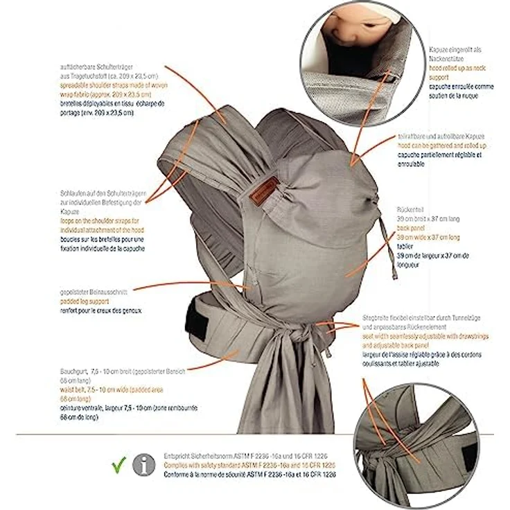 Hoppediz Babytrage Hop-Tye Advanced, Halfbuckle mit Tuchträger, geeignet ab Geburt (2,5 - 20 kg) – Bild 5