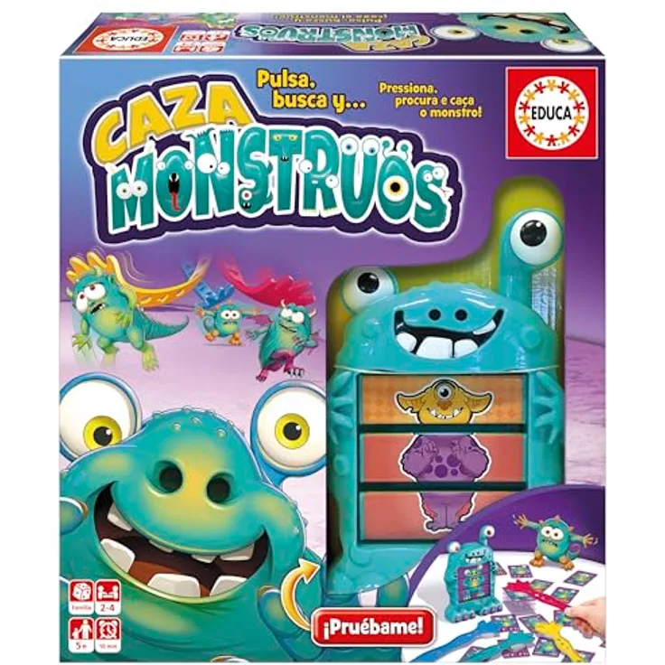 Educa Monsterjagd 18861, Brettspiel für 2-4 Spieler ab 5 Jahren, mehrfarbig, Spieldauer 10 Minuten
