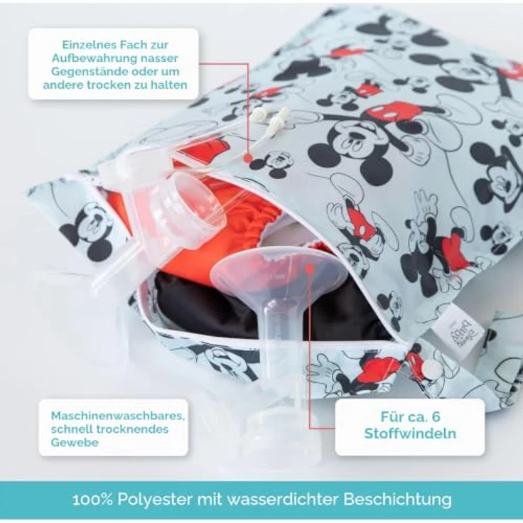 Bumkins Disney Baby Wet Tasche, wasserdichter Reise-Organizer für Windeln und Babyutensilien, Grau mit Disney-Motiv – Bild 3