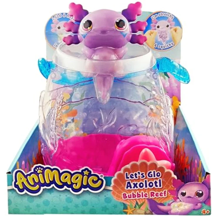 Animagic Let's Glo Axolotl Aquarium - Interaktives Spielzeug für Kinder ab 4 Jahren - Elektronisches Haustier mit magischem Leuchten - Inklusive Aquarium und einem Lila Axolotl – Bild 1