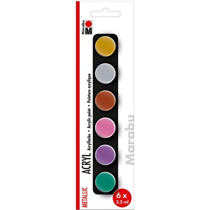 Marabu Einsteigerset Acrylfarben Metallic, 6 Farben in 3,5 ml Näpfchen, wasserfest, lichtbeständig, schnelltrocknend für Keilrahmen, Papier, Pappe, Holz – Bild 1