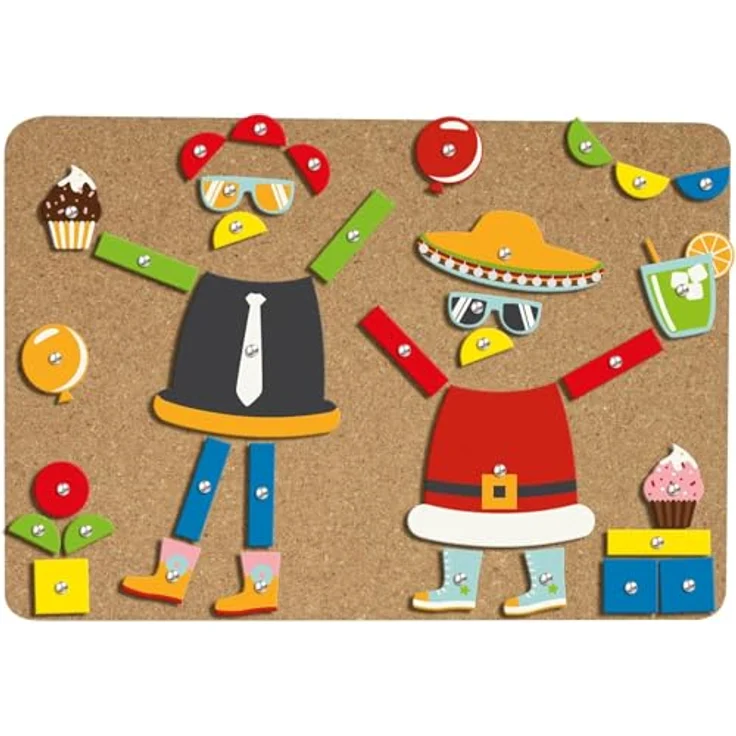Lena 65835 - Hammerspiel Party, Nagelspiel mit 38 farbigen Teilen & 16 Sonderteile, XXL Grundplatte aus Kork ca. 28 x 19,5 cm, Hammer und Nägel, Klopfspiel für Kinder ab 3 Jahre, Hämmerchenspiel – Bild 7
