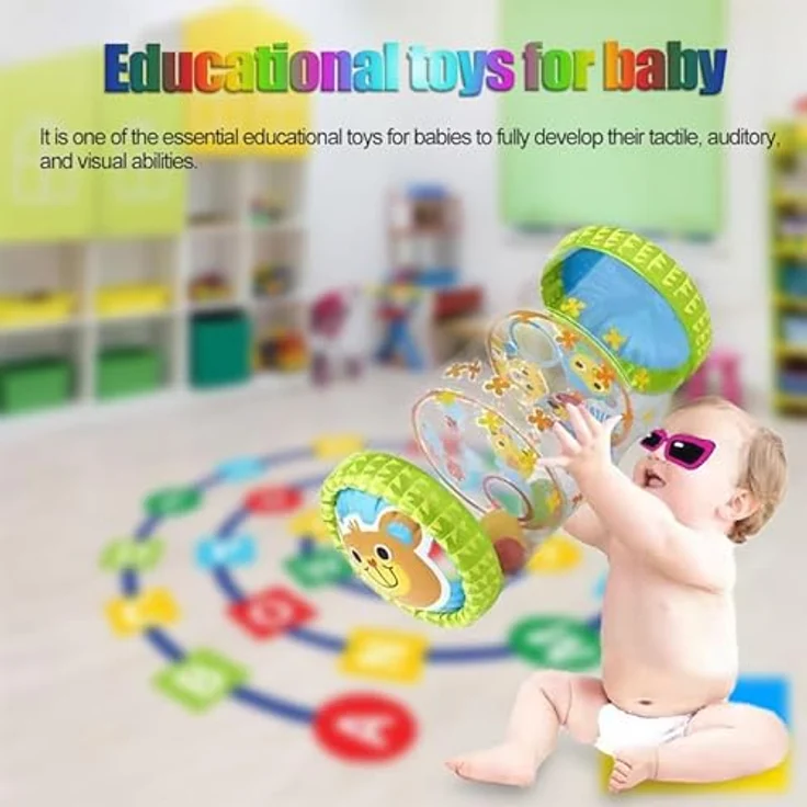Beenavee Baby-Rolle Krabbelspielzeug, Aufblasbare Krabbelhilfe für Kleinkinder mit Glöckchen und Bällen, 17,8 x 8,7 Zoll – Bild 4
