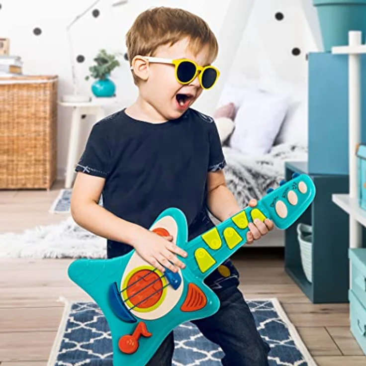 Battat BT2679Z Kindergitarre E, Instrument mit Liedern, Akustikgitarre und Elektrische Gitarre – Spielzeug für Kinder ab 2 Jahre, Blau – Bild 3