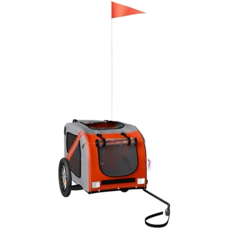 vidaXL Fahrradhundeanhänger Fahrradanhänger Hunde Orange und Grau Oxford-Gewebe und Eisen, mit PVC-Dach und Reflektoren – Bild 6