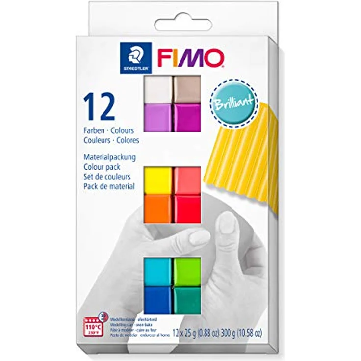 STAEDTLER ofenhärtende Modelliermasse FIMO soft brilliant colours, weich und geschmeidig, speziell für Einsteiger und Hobbykünstler, 12 Halbblöcke á 25g in sortierten Farben, 8023 C12-2 – Bild 1