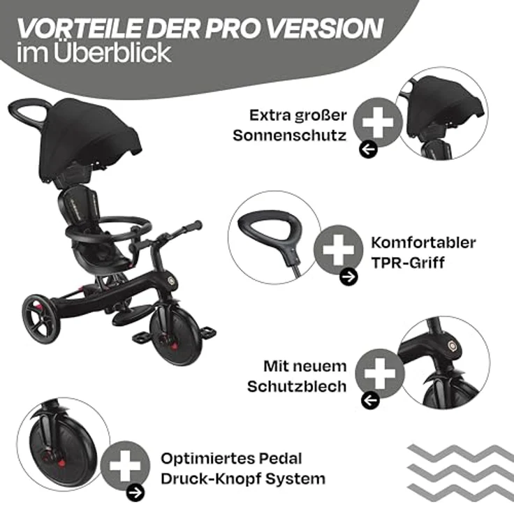 GLOBBER Explorer Trike 4in1 Pro, Kinderfahrzeug in Schwarz, Dreirad, Laufrad und Kinderwagen, 10/8,5 Zoll, höhenverstellbarer TPR-Sitz – Bild 2