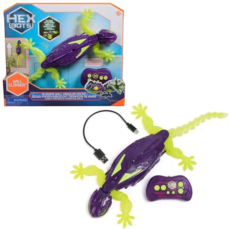 Spin Master HEX Wall Crawler Gecko, Glow-in-the-Dark ferngesteuertes interaktives Spielzeug mit LED-Augen und Wandkletter-Funktion
