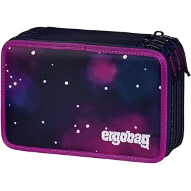 ergobag Maxi Mäppchen Set 40-Teilig, Lyra Bunt- und Filzstifte, Kleingeld Fach, Lineal, Schere Bärlaxy - Lila, Federmäppchen mit umfassender Ausstattung