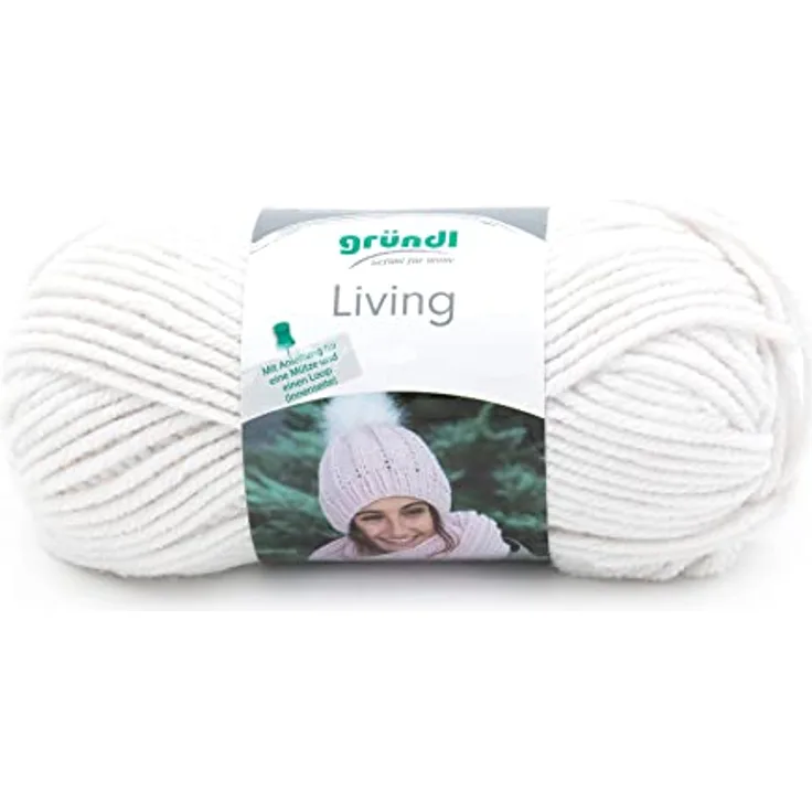 Gründl Wolle Living (Strick- und Häkelgarn, waschbares Garn aus 80% Polyacryl und 20% Polyamid, 100 g / 100 m, Nadelstärke: 8-9, 1 x 100 g), Creme