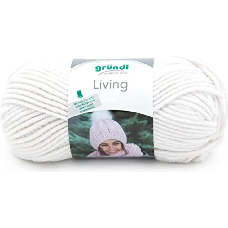 Gründl Wolle Living (Strick- und Häkelgarn, waschbares Garn aus 80% Polyacryl und 20% Polyamid, 100 g / 100 m, Nadelstärke: 8-9, 1 x 100 g), Creme – Bild 1