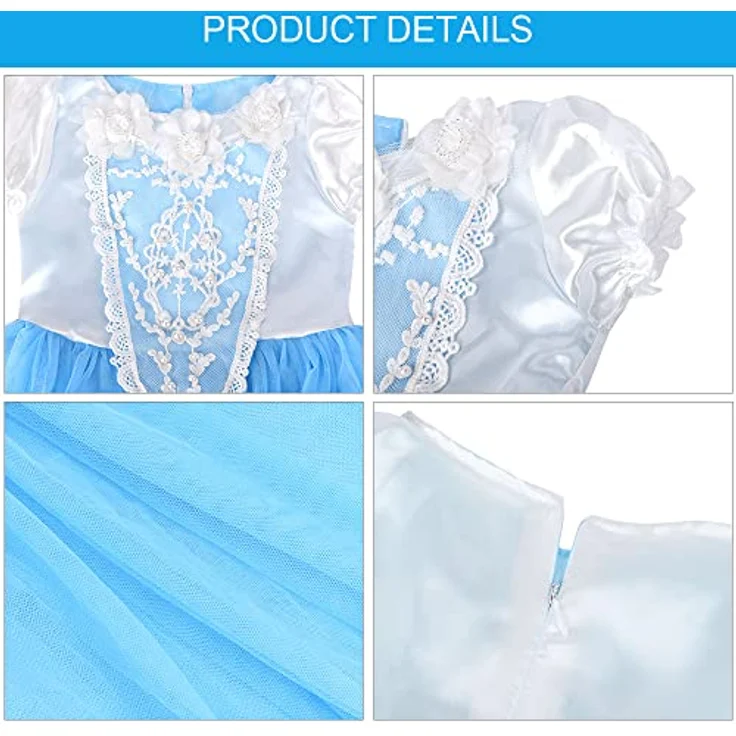 URAQT Mädchen Kostüm Kleid mit Umhang, Prinzessinnen Cosplay für Kinder, inkl. Krone und Zauberstab, 5 Größen für 2-8 Jahre, hochwertiger 100% Polyester, ideal für Feste und Feiertage – Bild 4
