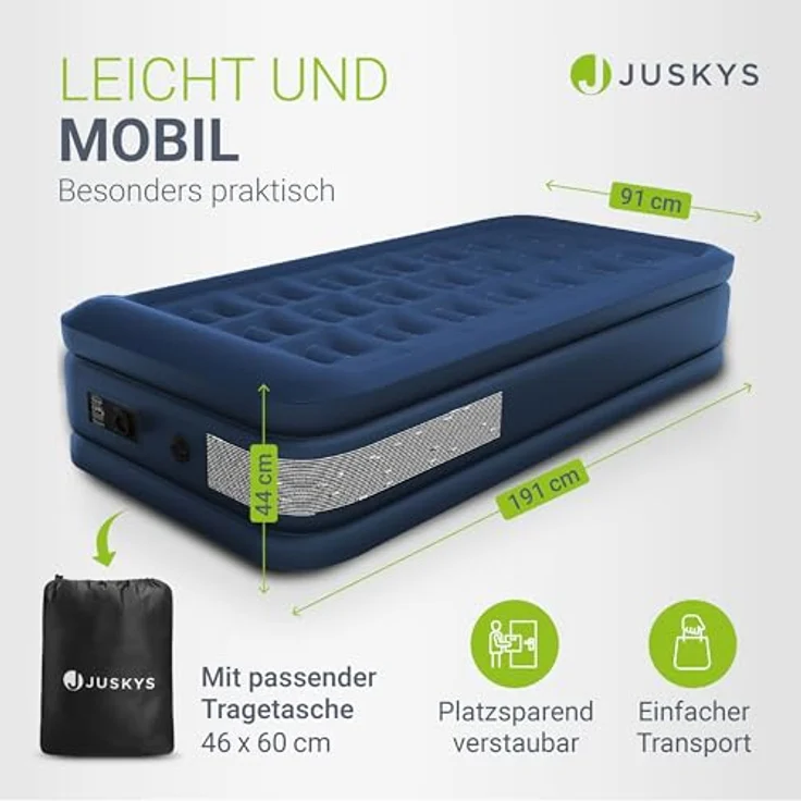 Juskys Luftmatratze Sapri, Einzel-Luftbett, selbstaufblasend, wasserdicht, blau, inkl. Pumpe und Tasche - Preisvergleich – Bild 4