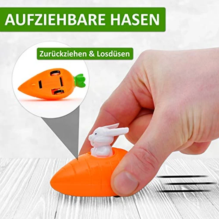 4x Aufziehbare Hasen mit Karotte im Set | Aufziehbare Osterhasen als Mitbringsel Mitgebsel Gastgeschenke | Fahrende Hasen perfekt als Ostergeschenk an Ostern für Kinder | ideal für Jungen & Mädchen – Bild 4