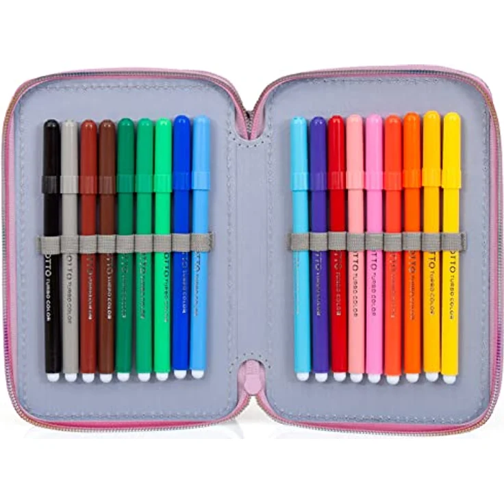 Julian Ross 3-Fach Federmäppchen für Mädchen, 44-teilig mit Schere, Lineal und Buntstiften, Rosa & Lila – Ideal für Schule und Geschenke – Bild 5