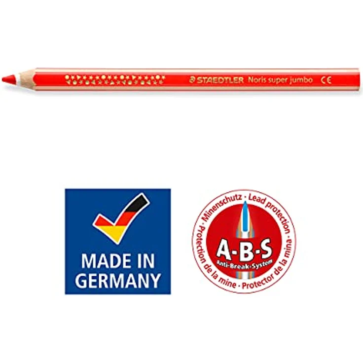 STAEDTLER Buntstift Noris super jumbo, erhöhte Bruchfestigkeit, Sechskantform, ABS-System, attraktive Sternchenprägung, Set mit 12 brillanten Farben und einem Spitzer, 129 NC12P1, 12 Stück (1er Pack) – Bild 5