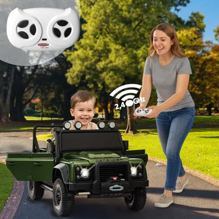 JAMARA Ride-on Land Rover Defender 110 SVX, Elektroauto für Kinder ab 3 Jahren, 2,4GHz Fernsteuerung, LED-Lichter, Bluetooth-Musik, Lithium-Ionen-Akku 12,6V, Gaspedal, schlüsselloser Start – Bild 2