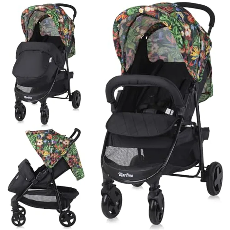 Lorelli Kinderwagen Martina, Leichter Reisebuggy, kompakter Sportsitz bis 15kg, Gummireifen, inkl. Fußsack, bunt