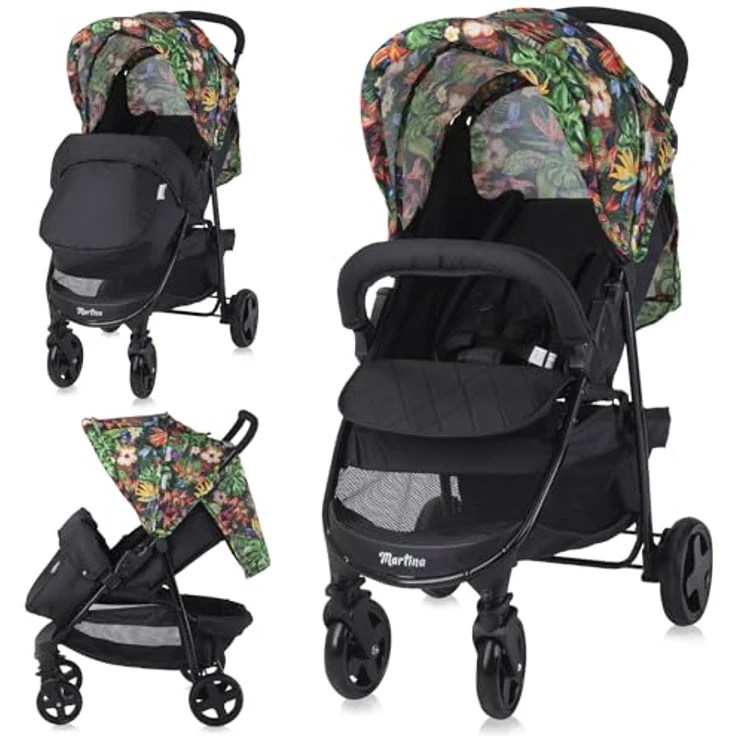 Lorelli Kinderwagen Martina, Leichter Reisebuggy, kompakter Sportsitz bis 15kg, Gummireifen, inkl. Fußsack, bunt – Bild 1