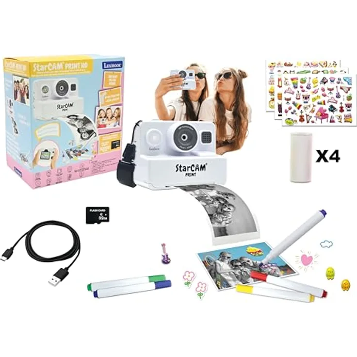 Lexibook Starcam Sofortbild-Digitalkamera-Paket mit integriertem Sofortdrucker, Zoom und Kreativ-Set für Kinder