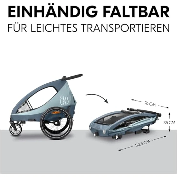 Hauck Dryk Duo Plus, Fahrradanhänger & Buggy mit Hinterradfederung und Gummireifen, blau – Bild 6