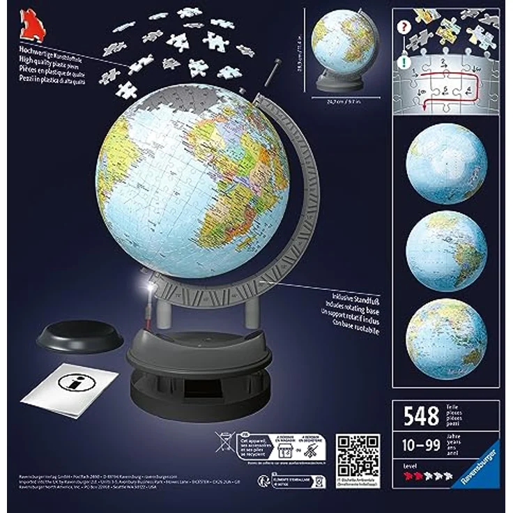 Ravensburger 3D Puzzle 11549 - Globus mit Licht - 540 Teile - Beleuchteter Globus für Erwachsene und Kinder ab 10 Jahren – Bild 3