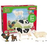 Schleich Farm World Starter-Set Bauernhof, enthaltene Tiere: Holstein Kuh, Hahn, Schaf und Zicklein, naturgetreu gestaltet