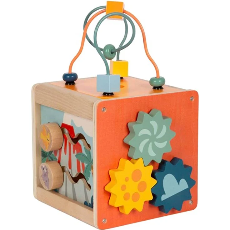 Small Foot - Wooden Activity Cube Motor Skills Spiral Dino, Spielwürfel für Kinder ab 12 Monaten, 15 x 15 x 25 cm