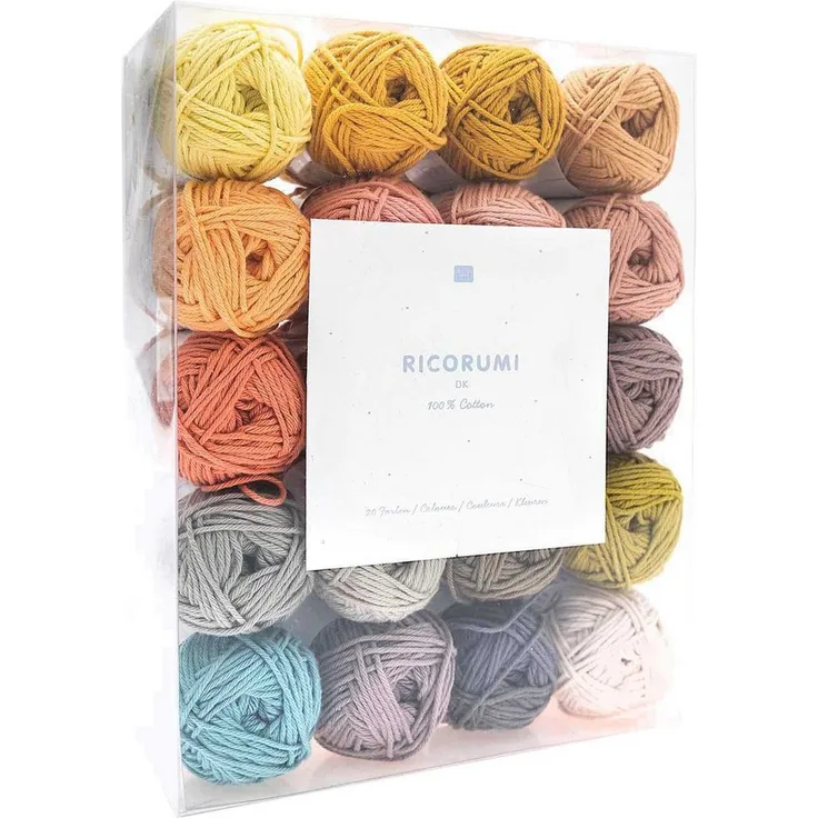 Rico Design Ricorumi Set Limited DK, 20er Set Häkelwolle aus 100% Baumwolle, 57,5 m pro Knäuel, Nadelstärke 3-4