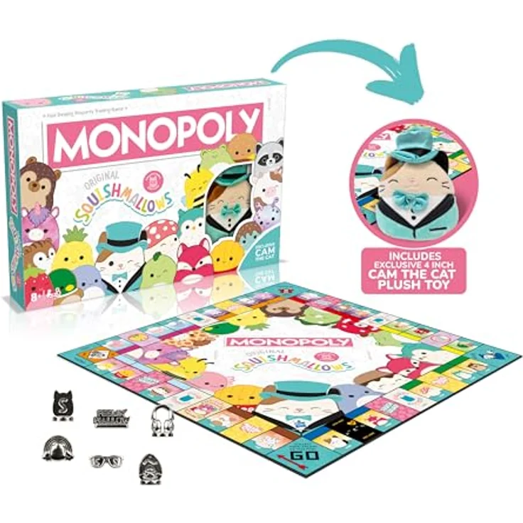 Winning Moves Monopoly - Squishmallows (EN) (WIN0652), Schwarz - Brettspiel für Squishmallows-Liebhaber ab 8 Jahren, inkl. 6 Metallchips und einzigartigem Spielbrett – Bild 4