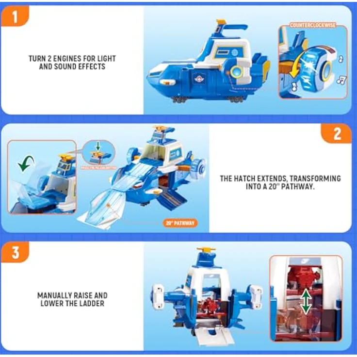 Auldey Toys Großes SuperWings-Crewflugzeug Playset mit 2 Transform-a-Bots Figuren Jett Detek und Golden Boy, für Kinder ab 3 Jahren – Bild 2
