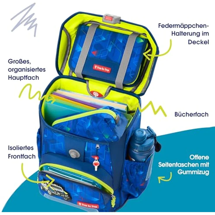 Step by Step Schulranzen-Set Cloud „Police Truck Charly“, 5-teilig, ergonomischer Tornister mit Reflektoren, höhenverstellbar mit Hüftgurt, blau, für Jungen ab der 1. Klasse, 19L – Bild 5