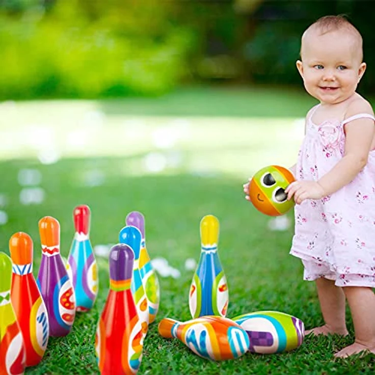 all Kids United® Kegelspiel für Kinder Bowling-Set XXL mit 10 weichen PU Kegeln und 2 Bällen; Pädagogisches Lern-Spielzeug für Drinnen & Draußen aus Schaumstoff (10er Set) – Bild 5