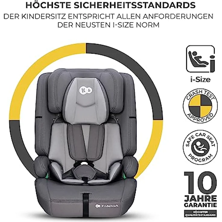 Kinderkraft SAFETY FIX 2 i-Size, Kindersitz ab 15 Monaten bis 12 Jahre (76-150 cm), mit Isofix, Top Tether, Sitzverkleinerer, grau – Bild 3