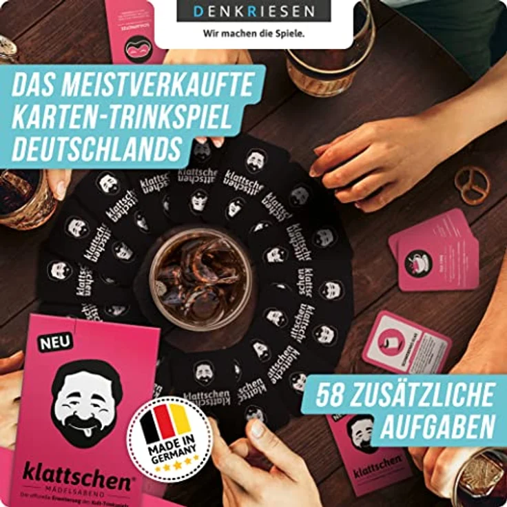 DENKRIESEN klattschen® Mädelsabend, Kult-Trinkspiel mit 60 Spielkarten und 25 abwechslungsreichen Aufgaben, ideal für Junggesellenabschiede und Spieleabende – Bild 5