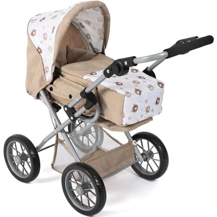 Bayer Chic 2000-560-63 - Puppenwagen Leni, 2in1 Kombipuppenwagen mit herausnehmbarer Tragetasche, Bärchen beige, 64 x 37 x 68 cm – Bild 1