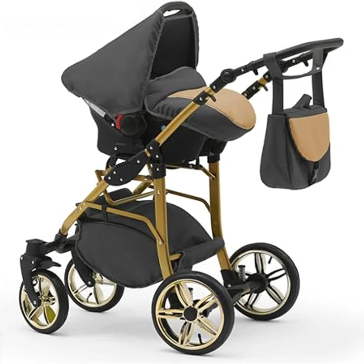 Elcar Kinderwagen-Set 5 in 1 Neo Gold inkl. Sportsitz, Autositz und Iso Base - 17 Teile - in 22 Farben, variabel und komfortabel – Bild 4