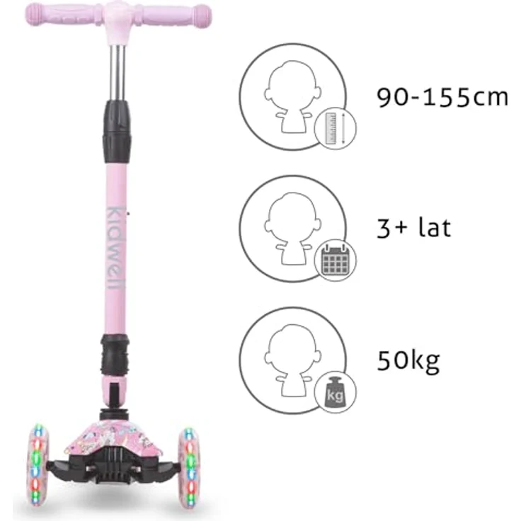 COIL Kinderroller VENTO, Dreiradscooter mit ABEC-7-Lager und LED-Rädern, 3-stufige Lenkradverstellung, Unique, blau – Bild 8